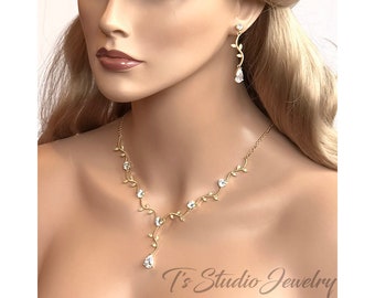 Vintage CZ Cubic Zirconia Pave and Pearl Drops Necklace and Earrings Bridal Jewelry Wedding Set