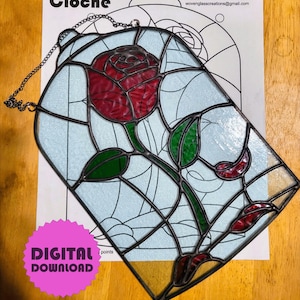 Rose in Cloche Stained Glass Pattern, DIGITAL DOWNLOAD