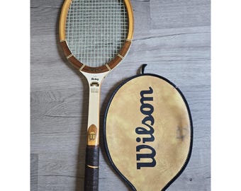 Vintage 70's Wood Tennis Racket Wilson Cliff Richey Ultra Strata Bow USA w/Cover