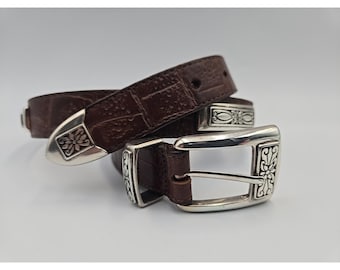 Vintage Brighton Leather Women's  Belt Brown Croc Embossed Silver Hardware Sz 30