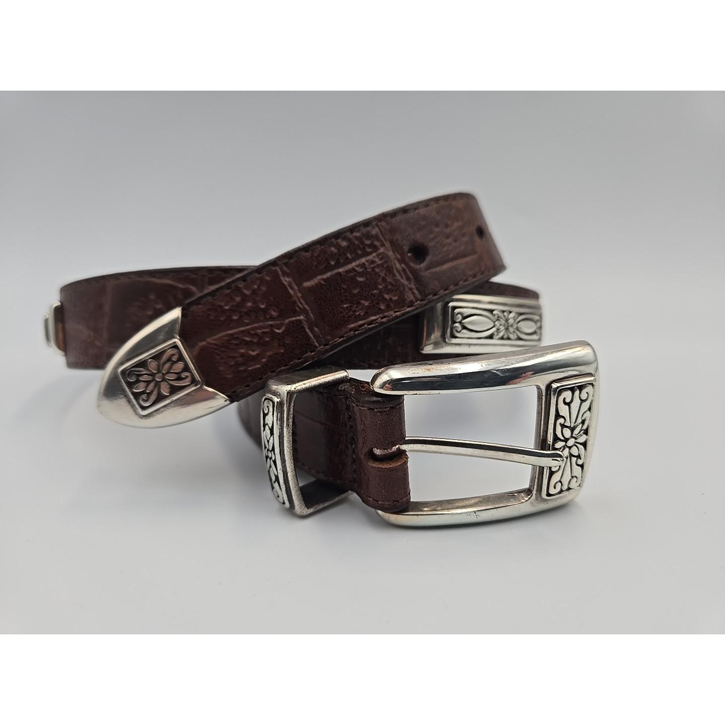 Vintage Brighton Leather Women\'s  Belt Brown Croc Embossed Silver Hardware Sz 30 Vintage Brighton Silver Buckle Brown Leather Moc Croc  main image 4