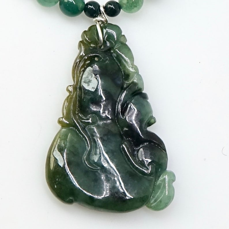 Carved Spinach Green Jade Necklace C6559 Etsy