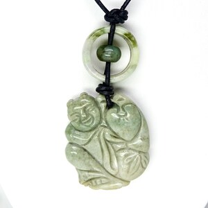 Carved Chinese Nephrite Jade Hotei, God of Happiness Pendant Necklace - C7048