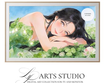 Anime Watercolor Clover Wallpaper Collection | Nature Inspired TV Screen Saver (Digital Download)