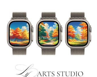 Autumn Landscape Watch Face 3-Pack: Anime Smartwatch Wallpaper (Digital Download)
