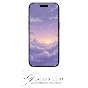 Fondo de pantalla para teléfono con nubes en tonos pastel morados y rosas: Cielo lila de ensueño (descarga digital)