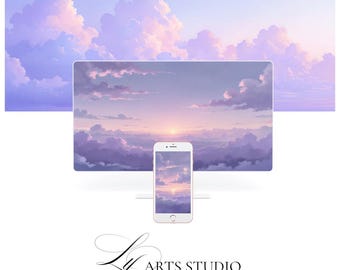 Purple Sky Watercolor Wallpaper Bundle: Dreamy Cloud Backgrounds (Digital Download)
