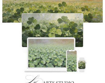 Green Four Leaf Clover Field Wallpaper Bundle | Ultrawide, Desktop, Tablet, Phone, Watch (Digital Download)