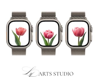 Pink Tulip Apple Watch Wallpaper Set: Minimalist Floral (Digital Download)