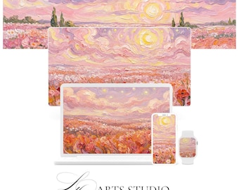 Pastel Floral Field Wallpaper Bundle | Ultrawide, Desktop, Phone (Digital Download)