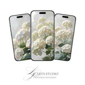 White Hydrangea Phone Wallpaper Set: Minimalist Floral Art (Digital Download)