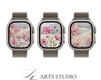 Pink Floral Impasto Apple Watch Face Set (Digital Download)