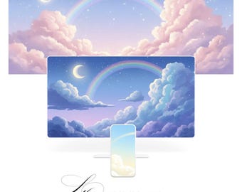 Sky Rainbow Moon Clouds Wallpaper Bundle (Digital Download)