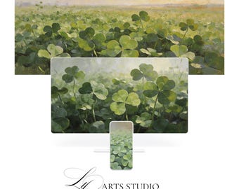 Green Leaf Clover Field Wallpaper Bundle | Ultrawide, Desktop, Phone (Digital Download)