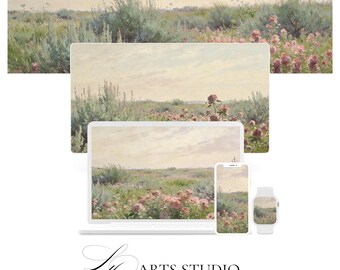 Muted Pink Pastel Wildflower Field Wallpaper Bundle | Ultrawide, Desktop, Tablet, Phone, Watch (Digital Download)