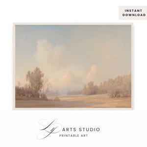 Vintage Autumn Landscape Print: Soft Pastel Fall Field, Farmhouse Decor (Digital Download)