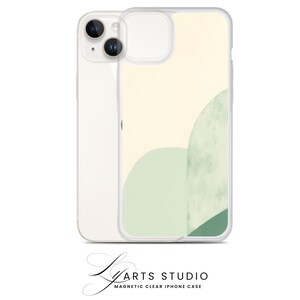 Green Abstract iPhone Case | Minimalist Clear MagSafe Phone Cover | Sage Green Organic Shapes Art | Aesthetic Gift for iPhone 16 15 14