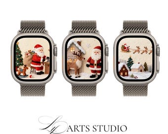 Santa Claus Watch Face Bundle, Handcrafted Christmas Smartwatch, Holiday Square Wallpaper, Digital Download