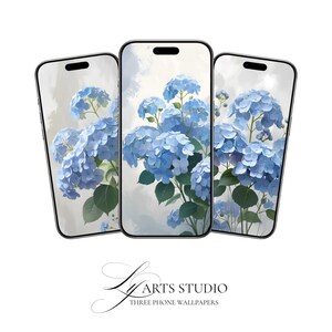Blue Hydrangea Phone Wallpaper | 3-Pack Digital Download | Minimalist Floral Background for iPhone & Android