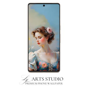 Elegant Woman Portrait Phone Wallpaper | Vintage Aesthetic Digital Art | Rococo Style Mobile Background | Feminine iPhone Decor | Android