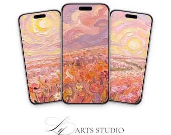Orange Abstract Floral Phone Wallpaper Pack | Lock Screen Home Screen (Digital Download)