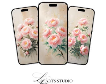 Pink Peony Phone Wallpaper Bundle: Blush Floral Lock Screen & Home Screen (Digital Download)