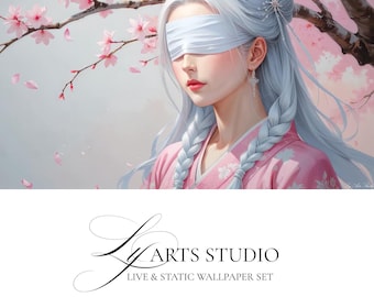 Anime Cherry Blossom Live Wallpaper 4K: Elegante Frau (MP4 / JPG Bundle)