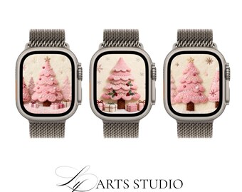 Cottagecore Weihnachten Zifferblätter, rosa Pastell Smartwatch Hintergrund (Digitaler Download)