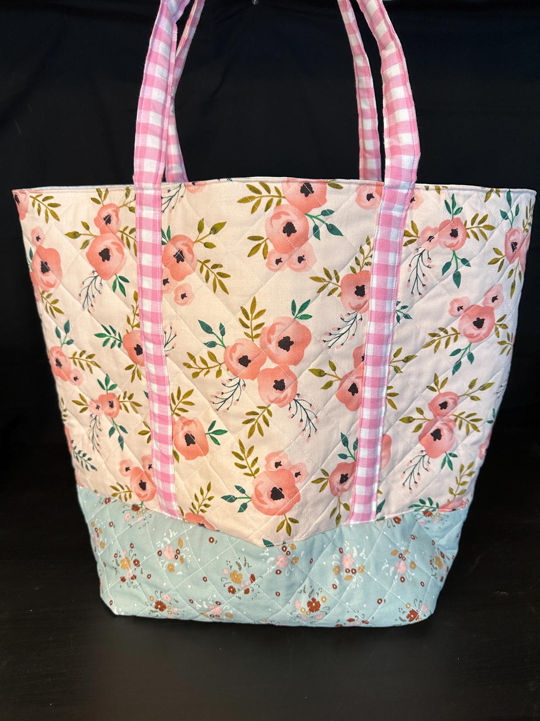 The Pink & Green Floral Quilted Tote Bag main image 1
