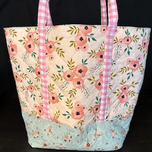 Pink and Blue Floral Tote | Quilted Tote Bag | Handmade Tote Bag