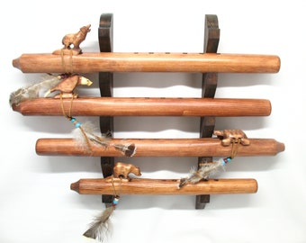 Wall Hanging 4 Native American Flute Stand Holder Display Holds Four Flutes #627