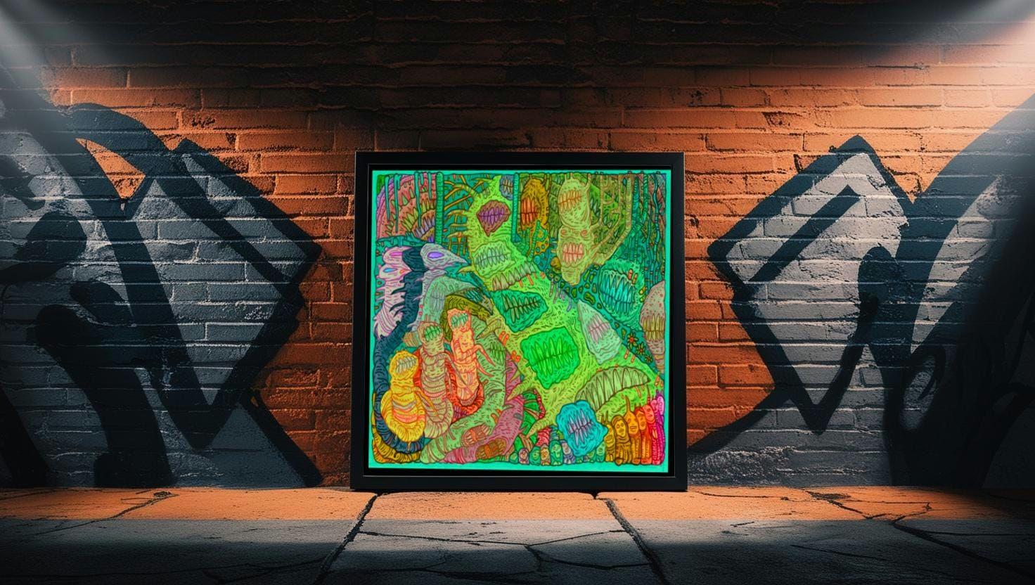 Bruxism en Extremis Art Print - brightly coloured dark art wall print