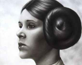 Carrie Fisher Portrait Art Print- Hand drawn - Princess Leia, Star Wars, Leia Skywalker Organa Solo - Original charcoal portrait