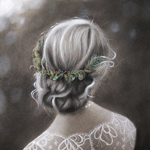 Flower crown drawing print - Charcoal sketch Print- Multiple sizes available - bridal, flower girl, hair art