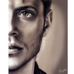 Dean Winchester Jensen Ackles Print Supernatural, Realistic charcoal drawing, celebrity portrait image 1