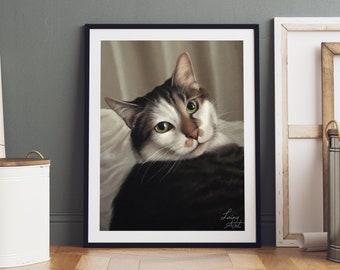 Handpainted Cat Portrait from Photo, Realistic Custom Pastel Pet Portrait, Cat Parent Gift