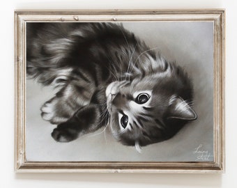 Cat Portrait Realistic Hand painted from Photo, Custom Pastel Pet Portrait, Cat Parent Gift