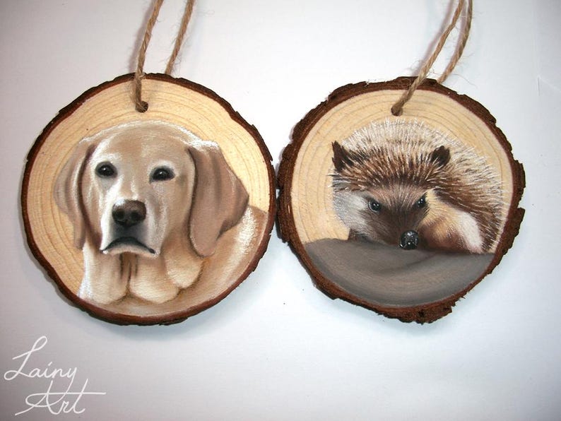 Hand painted Pet Portrait Ornament or Magnet - Wooden - Custom Wood Slice - Pastel - Hand drawn - Cat Portrait - Dog portrait - Guinea pig image 19