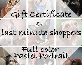Gift Certificate for a Hand painted CUSTOM Pastel Dog Drawing, Cat lover, Pet Painting, Realistic Hand drawn From your photo, Memorial Art