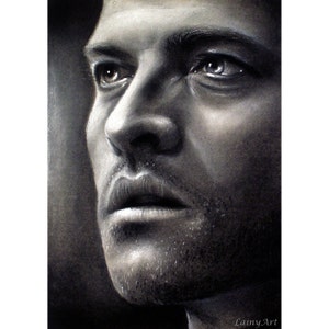 Castiel - Misha Collins - Art Print - Supernatural - Realistic charcoal drawing , celebrity portrait, Cas