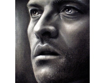 Castiel - Misha Collins - Art Print - Supernatural - Realistic charcoal drawing , celebrity portrait, Cas