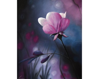 Pink Magnolia Rose - Original Art - Pastel and charcoal drawing - Magnolia painting, pink flowers