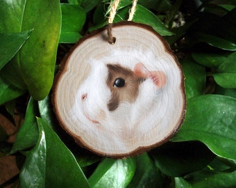 Hand-Painted Pet Portrait Ornament: Custom Pastel Wood Slice Art
