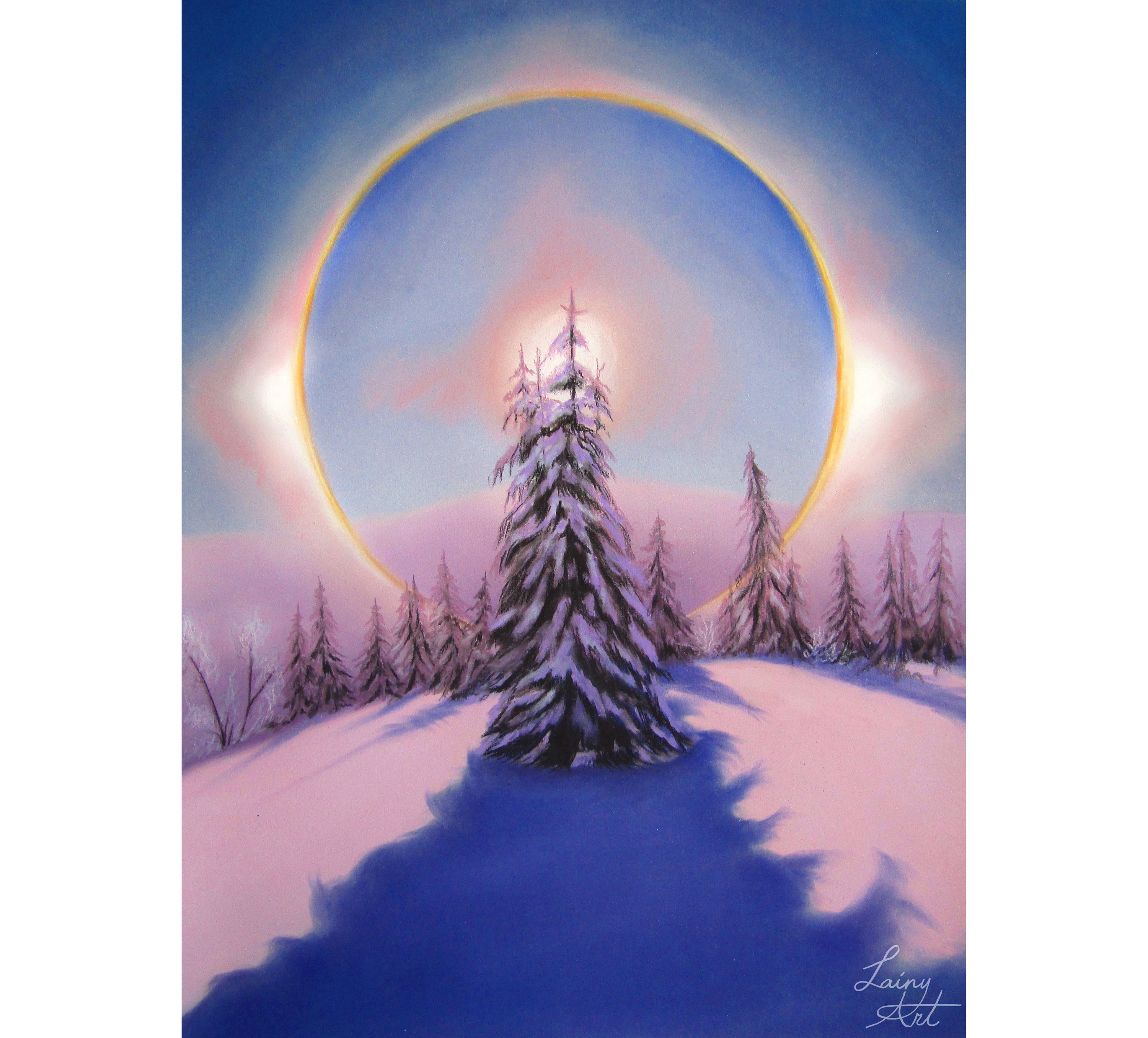 Winter Halo - Original Pastel Painting - Winter Landscape 