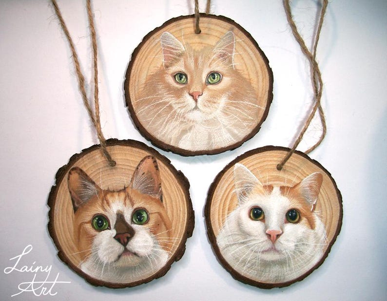Hand painted Pet Portrait Ornament or Magnet - Wooden - Custom Wood Slice - Pastel - Hand drawn - Cat Portrait - Dog portrait - Guinea pig image 12