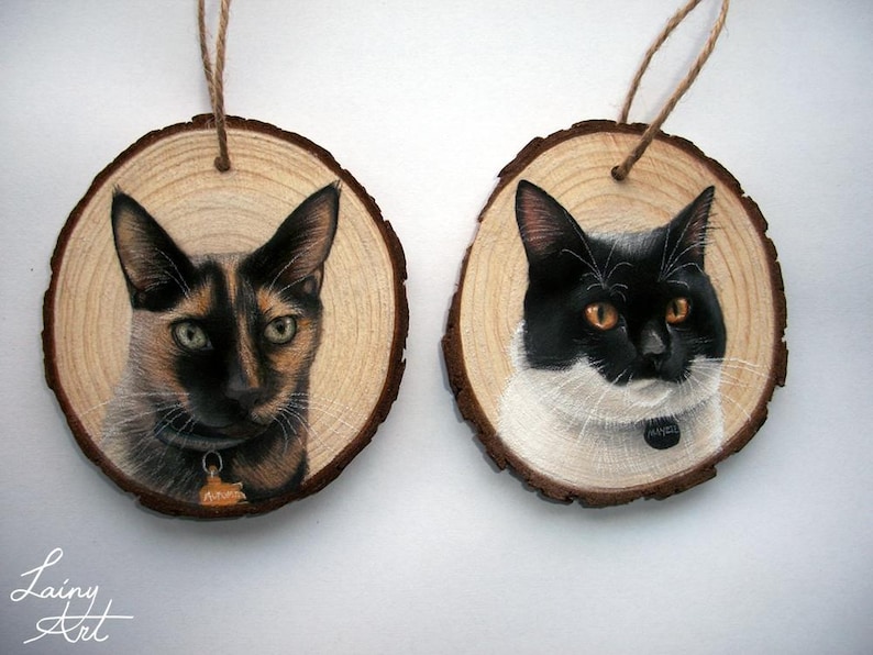 Hand painted Pet Portrait Ornament or Magnet - Wooden - Custom Wood Slice - Pastel - Hand drawn - Cat Portrait - Dog portrait - Guinea pig image 13