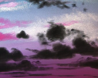 Layered Sunset - Original Art - Charcoal drawing - clouds, sunrise skyscape, dark clouds