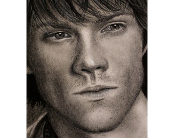 Sam Winchester - Jared Padalecki Art Print - Supernatural, Realistic charcoal drawing, celebrity portrait, Sammy