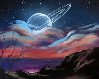 宇宙の抽象画 ピンクの木と月 宇宙の抽象画 ピンクの木と月