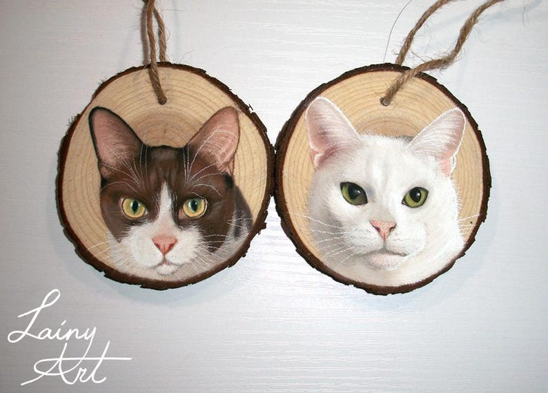 Hand painted Pet Portrait Ornament or Magnet - Wooden - Custom Wood Slice - Pastel - Hand drawn - Cat Portrait - Dog portrait - Guinea pig image 20